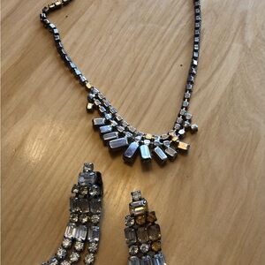 Silver Crystal Statement Necklace and Drop Earrings Set